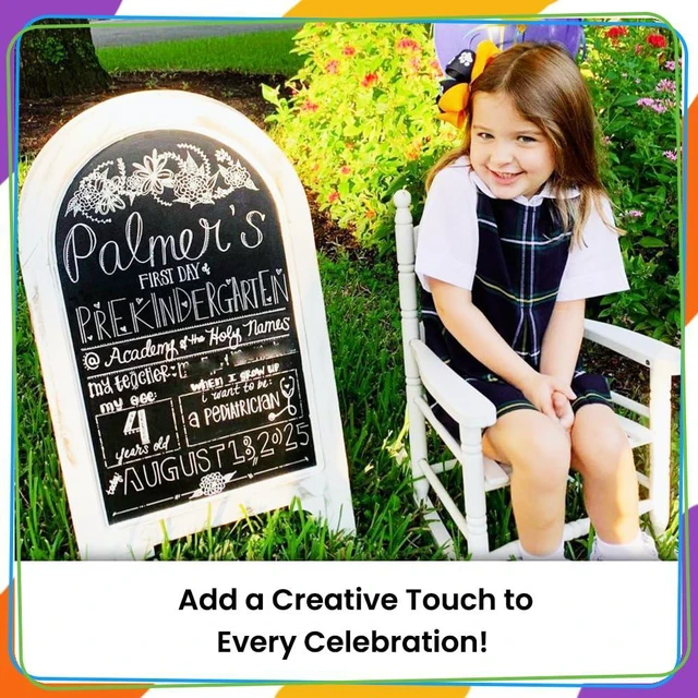 Alt view image 6 of 7 - 5 White Chalk Markers for Glass, Chalkboard, Blackboard, Window 5 Variety Pack - Fine Tip, Bold & Jumbo - Erasable Liquid Chalk Pens (1mm, 3mm, 6mm, 10mm, 15mm) - White Dry erase Markers