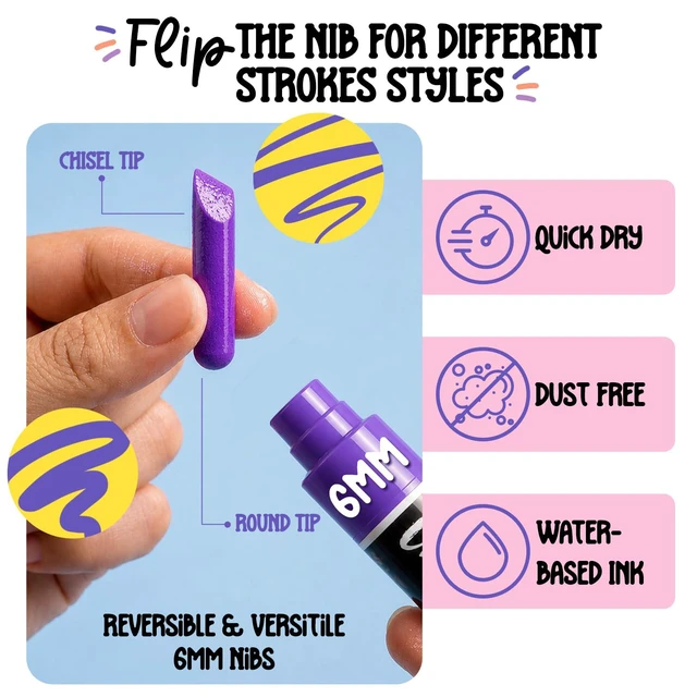 Alt view image 2 of 7 - 10 Liquid Chalk Markers for Blackboard, Chalkboard w/Gold, Silver 10 Erasable, Washable Paint Chalk Pens for Car Windows, Bistro, Glass, Board Signs - Neon Wet Wipe 6mm Reversible Bold Tip