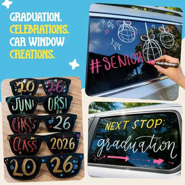 Alt view image 3 of 7 - 10 Liquid Chalk Markers for Blackboard, Chalkboard w/Gold, Silver 10 Erasable, Washable Paint Chalk Pens for Car Windows, Bistro, Glass, Board Signs - Neon Wet Wipe 6mm Reversible Bold Tip