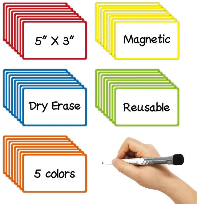 Alt view image 2 of 7 - Dry Erase Magnetic Labels 5x3 in, Magnetic Dry Erase Labels, 40Pack Reusable Dry Erase Magnetic Labels, White Board Magnets Set for School, Classroom, Office, Home