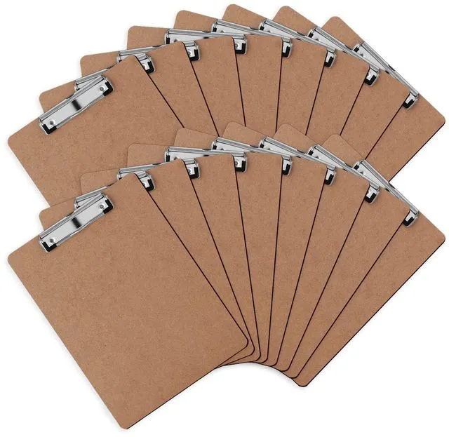 Main image of 16 Pack Hardboard Clipboards, Low Profile Clip, A4 Letter Size Wood Clipboards, 12.5 x 9 Inch Clip Boards, Fit 8.5x11 Letter Size Paper, Office, Classroom Supplies, Brown, ECO Friendly
