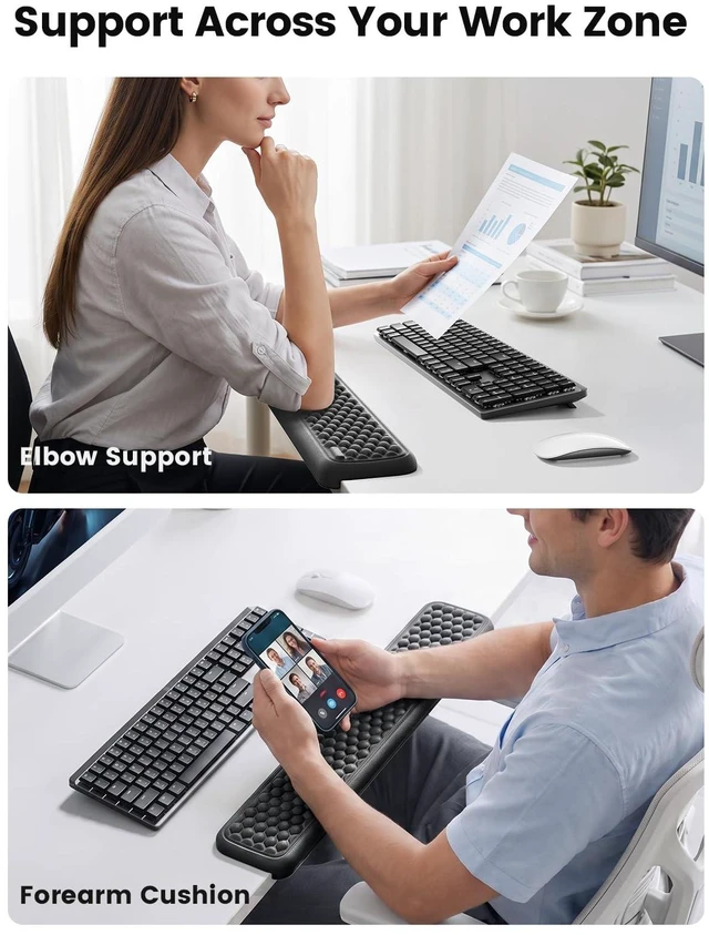 Alt view image 5 of 7 - Ergonomic Full-Length L-Shaped Elbow Rest Pad, Desk Edge Pad, Pink Soft Memory Foam Supports Elbow and Forearm, Desk Edge Cushion for Keyboard, Mouse, Office and Gaming Use