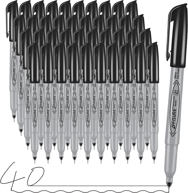 Main image of Permanent Markers, Ultra Fine Point, Black, 40 Count, 0.4mm, Fine tip permanent marker set, quick dry, waterproof, fading resists, durable, marks on paper, glass, ceramic, plastic, wood, rock, metal