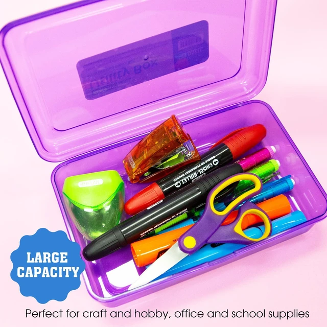 Alt view image 4 of 7 - Basix Multipurpose Pencil Box, Stackable, 24-Case Snap-latch lid for pens, Tools, Crafts, Supplies, Bulk pack, For home and office storage