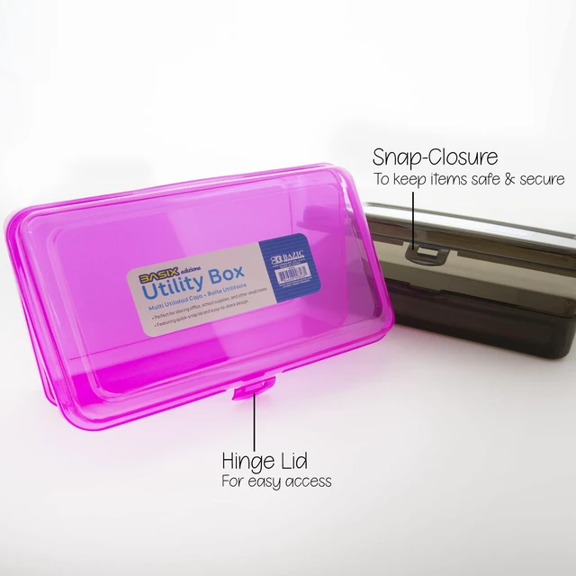 Alt view image 5 of 7 - Basix Multipurpose Pencil Box, Stackable, 24-Case Snap-latch lid for pens, Tools, Crafts, Supplies, Bulk pack, For home and office storage