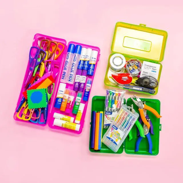 Alt view image 7 of 7 - Basix Multipurpose Pencil Box, Stackable, 24-Case Snap-latch lid for pens, Tools, Crafts, Supplies, Bulk pack, For home and office storage