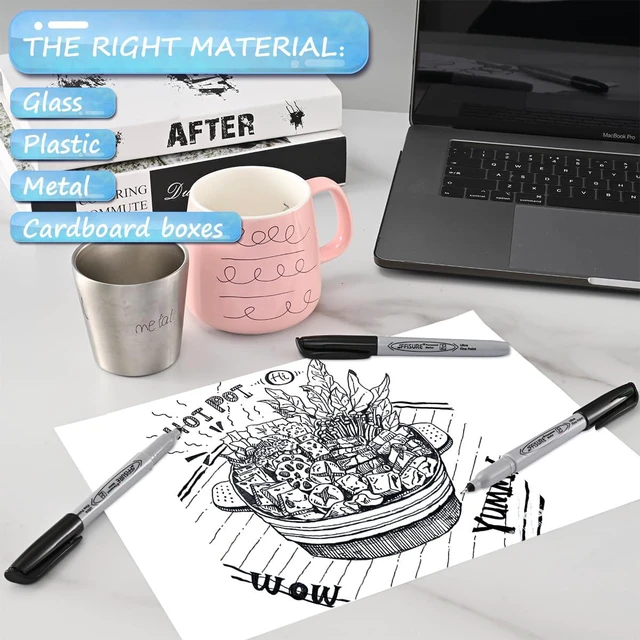 Alt view image 3 of 7 - Permanent Markers, Ultra Fine Point, Black, 40 Count, 0.4mm, Fine tip permanent marker set, quick dry, waterproof, fading resists, durable, marks on paper, glass, ceramic, plastic, wood, rock, metal