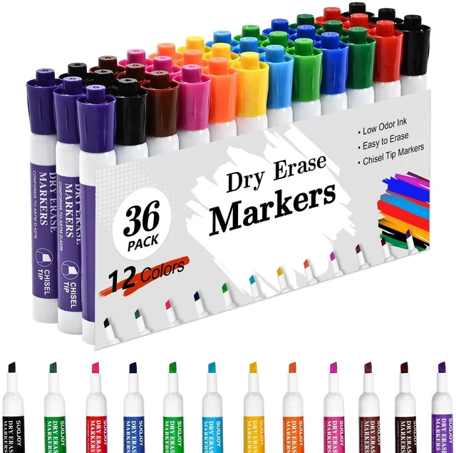 Main image of Dry Erase Markers, Chisel Tip Whiteboard Markers, Low Odor Dry Erase Marker, 36 Bulk 12 Assorted Color Markers for Kids/Teachers