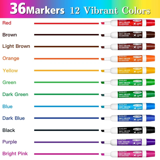 Alt view image 2 of 6 - Dry Erase Markers, Chisel Tip Whiteboard Markers, Low Odor Dry Erase Marker, 36 Bulk 12 Assorted Color Markers for Kids/Teachers