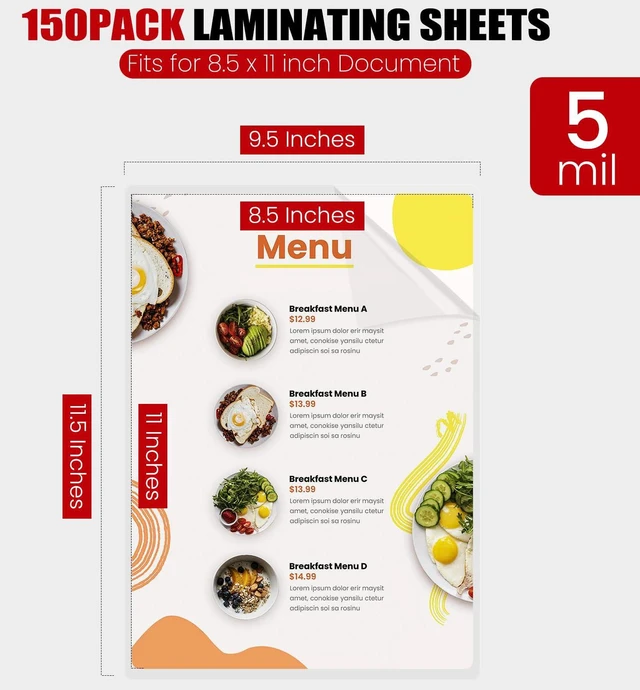 Alt view image 2 of 7 - Thermal Laminating Pouches,150 Pack Laminating Sheets, 5 Mil 9 x 11.5 Inches Lamination Sheet Paper for Laminator, Round Corner Letter Size, Office and School Supplies