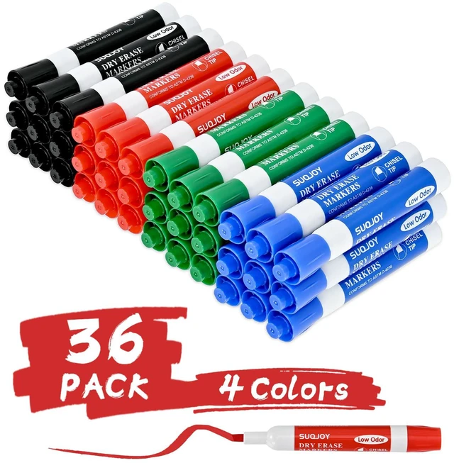 Main image of Dry Erase Markers, Chisel Tip Whiteboard Marker, Low Odor Thick Dry Markers, 36 Bulk 4 Assorted Color Markers for office