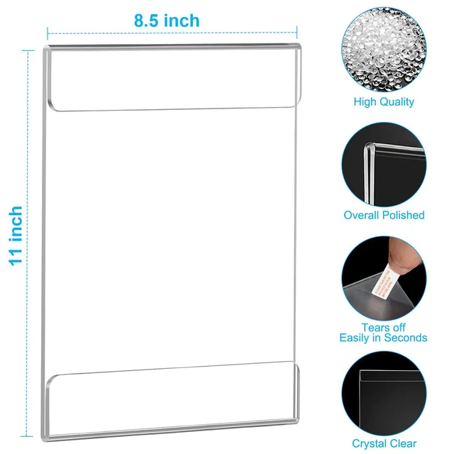 Alt view image 3 of 7 - Acrylic Sign Holder 8.5 x 11 Wall Mount, 18 Pack Clear Flyer Holders Self-Adhesive Clear Wall Display for Easy Paper Changes on Smooth Surfaces in Offices, Stores, Classrooms and Restaurants