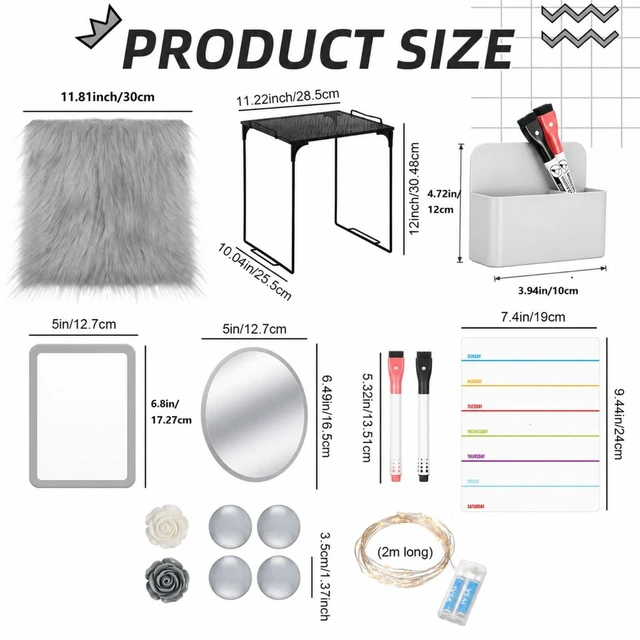 Alt view image 3 of 7 - 11 Pcs Back to School Locker Accessories Kit, Grey, Classic Locker Shelf Magnetic Mirror Rug Weekly Schedule Whiteboard Pen Holder Marker and More, Locker Decor and Storage Needs