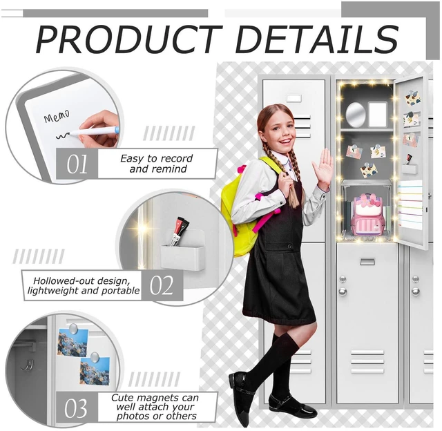 Alt view image 4 of 7 - 11 Pcs Back to School Locker Accessories Kit, Grey, Classic Locker Shelf Magnetic Mirror Rug Weekly Schedule Whiteboard Pen Holder Marker and More, Locker Decor and Storage Needs