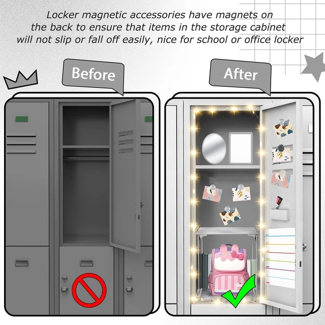 Alt view image 5 of 7 - 11 Pcs Back to School Locker Accessories Kit, Grey, Classic Locker Shelf Magnetic Mirror Rug Weekly Schedule Whiteboard Pen Holder Marker and More, Locker Decor and Storage Needs