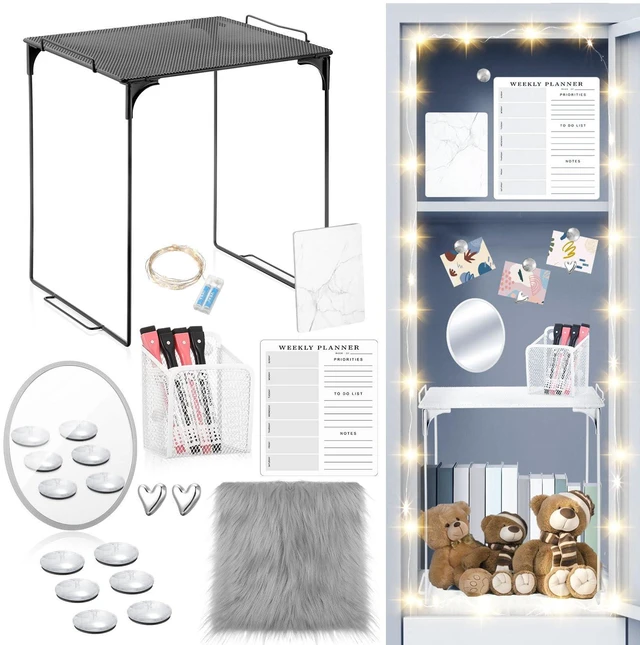 Main image of 17 Pcs Locker Organizer and Decorating Kit, First Day of Essentials Marble Print Whiteboard with Markers Locker Shelf Plush Area Rug Mirror Magnetic Cup (Gray)