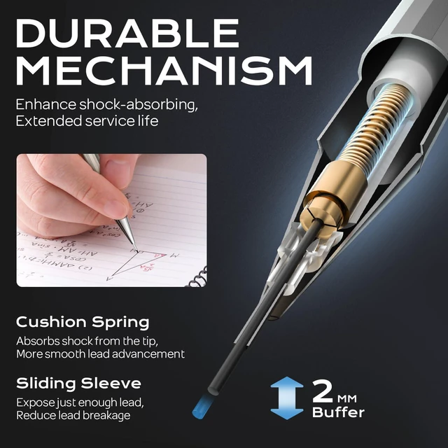 Alt view image 3 of 7 - 8 Pack Mechanical Pencil 0.7mm, MB1000 Metal Mechanical Pencil Set 6 Tube HB #2 Lead Refill 0.7 mm, 3PCS 4B Eraser, 9 Cap Eraser with Case for Artist Drafting Writing, Sketching, Drawing