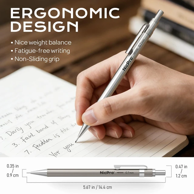 Alt view image 4 of 7 - 8 Pack Mechanical Pencil 0.7mm, MB1000 Metal Mechanical Pencil Set 6 Tube HB #2 Lead Refill 0.7 mm, 3PCS 4B Eraser, 9 Cap Eraser with Case for Artist Drafting Writing, Sketching, Drawing