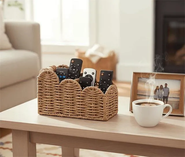 Alt view image 2 of 7 - Bedside Table Desk Organizer Caddy, Remote Pen&Pencil Holder Cup Makeup Brush Holder w/Scalloped Perfect for Home, Office Desk, Living Room Table Decor, 3 Slots Neutral