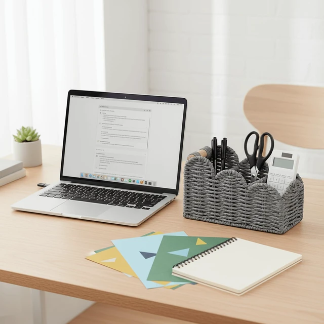 Alt view image 3 of 7 - Bedside Table Desk Organizer Caddy, Remote Pen&Pencil Holder Cup Makeup Brush Holder w/Scalloped Perfect for Home, Office Desk, Living Room Table Decor, 3 Slots Grey