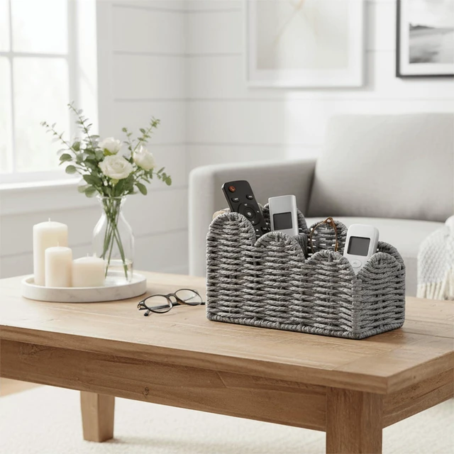 Alt view image 7 of 7 - Bedside Table Desk Organizer Caddy, Remote Pen&Pencil Holder Cup Makeup Brush Holder w/Scalloped Perfect for Home, Office Desk, Living Room Table Decor, 3 Slots Grey