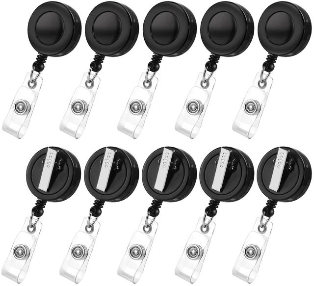 Main image of 30 Pack Badge Reels Retractable with Swivel Alligator Clip Retractable Badge Holder Reel Clips for Teachers, Students, Office Workers (Black)