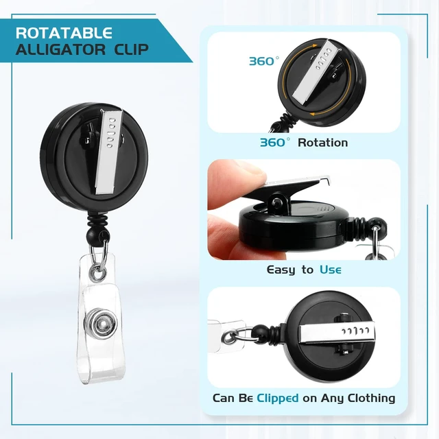 Alt view image 2 of 7 - 30 Pack Badge Reels Retractable with Swivel Alligator Clip Retractable Badge Holder Reel Clips for Teachers, Students, Office Workers (Black)