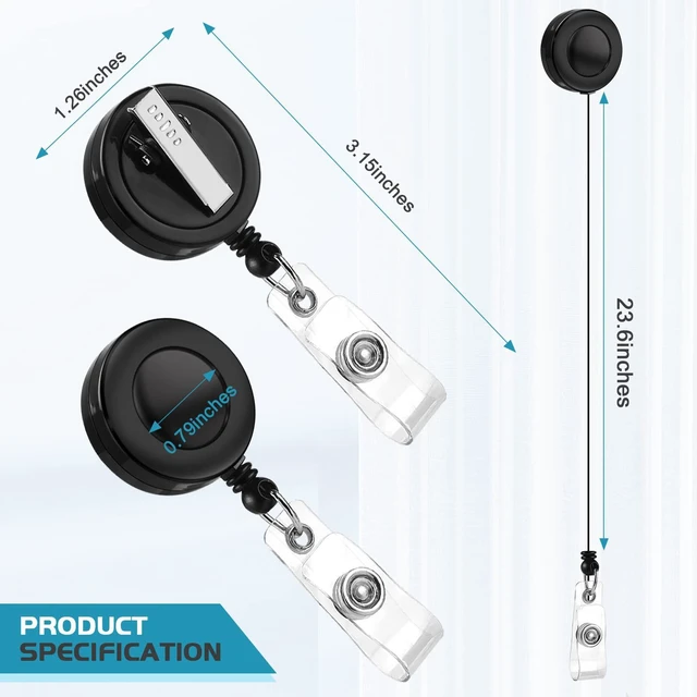 Alt view image 3 of 7 - 30 Pack Badge Reels Retractable with Swivel Alligator Clip Retractable Badge Holder Reel Clips for Teachers, Students, Office Workers (Black)
