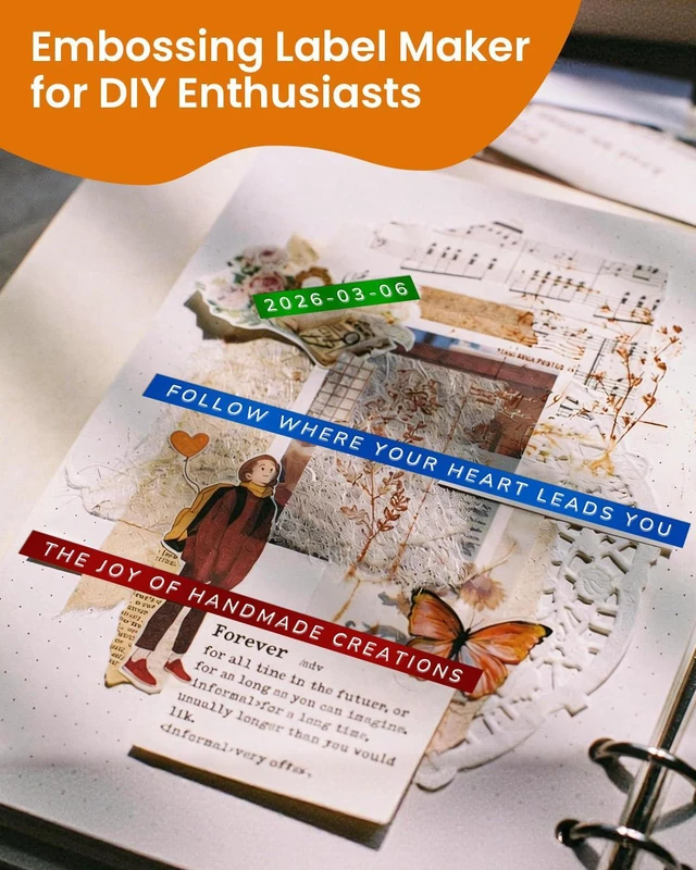 Alt view image 7 of 7 - Embossing Label Maker, Vintage Embossed Label Maker Machine with Tapes 9mm Scrapbook Supplies Junk Journal Kits, Manual Retro Old School Embosser Labeler for Home Office DIY Crafts & Scrapbooking