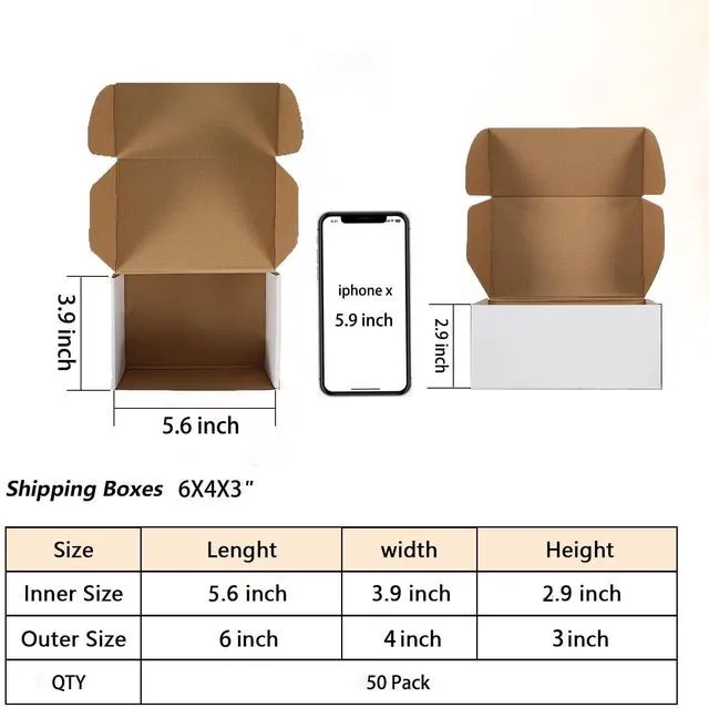 Alt view image 2 of 7 - 50 Pack 6x4x3 Small Shipping Boxes, White Corrugated Cardboard Packaging Box for Small Business