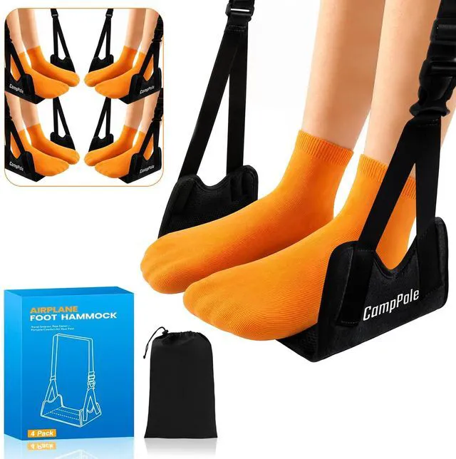Main image of 4 Pack Airplane Foot HammockLeg Pressure Relief Footrest No-Collapse Bamboo Support with Memory Foam Cushion,Adjustable Foot Sling for Long Flights&Office for Plane Travel