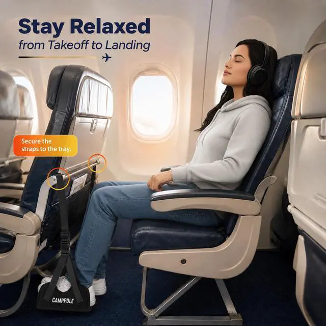 Alt view image 4 of 7 - 4 Pack Airplane Foot HammockLeg Pressure Relief Footrest No-Collapse Bamboo Support with Memory Foam Cushion,Adjustable Foot Sling for Long Flights&Office for Plane Travel