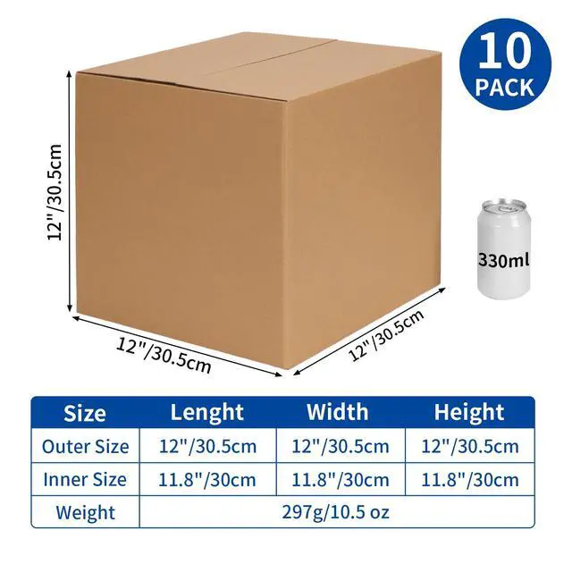 Alt view image 4 of 7 - 12x12x12 Shipping Boxes 10 Pack, Brown Corrugated Cardboard Boxes with Side-Lock and Pre-Applied Double-Sided Tape, Easy Assemble Packing Mailer Boxes for Small Business Shipping