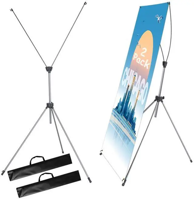 Main image of 2 Pack X Frame Banner Stand Fits Any Banner Adjustable Size 23"X63" to 32"X78" with Portable Retractable Carrying Bag, Customize Stand for Trade Show Exhibition Market and Store Display,Silver