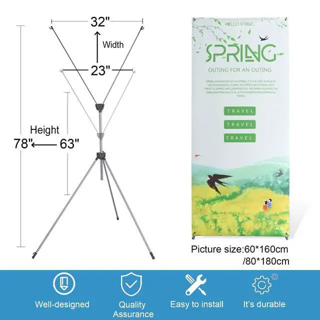 Alt view image 2 of 7 - 2 Pack X Frame Banner Stand Fits Any Banner Adjustable Size 23"X63" to 32"X78" with Portable Retractable Carrying Bag, Customize Stand for Trade Show Exhibition Market and Store Display,Silver