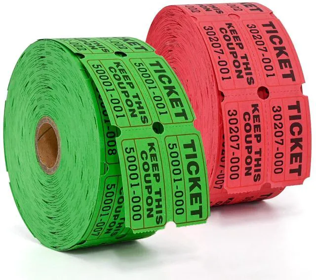 Main image of 2000 Pairs 2"x2" Raffle Tickets Double Rolls Green & Red Consecutively Numbered 50/50 Stub, Great for Carnivals, Entry, Class Reward & Prizes