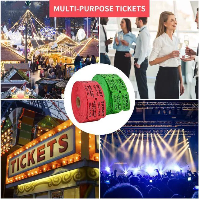Alt view image 5 of 7 - 2000 Pairs 2"x2" Raffle Tickets Double Rolls Green & Red Consecutively Numbered 50/50 Stub, Great for Carnivals, Entry, Class Reward & Prizes