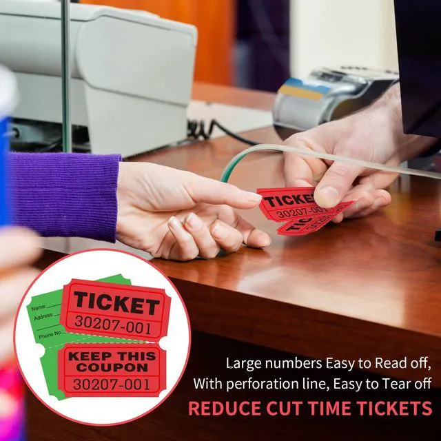 Alt view image 6 of 7 - 2000 Pairs 2"x2" Raffle Tickets Double Rolls Green & Red Consecutively Numbered 50/50 Stub, Great for Carnivals, Entry, Class Reward & Prizes