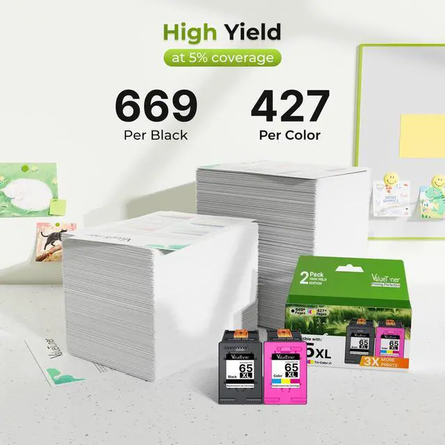 Alt view image 4 of 7 - 65XL Ink Replaced for HP 65 Ink Cartridges Black/Color Combo Pack 2-Pack for HP Envy 5055 Ink Cartridges Envy 5052 5058 for HP Deskjet 3755 Ink Cartridges Deskjet 2655 3720 3722 3723 3752 3758 2652