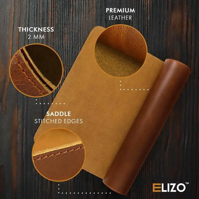 Alt view image 4 of 7 - Real Leather Desk Mat Set (24X14) Large Desk Cover Desk Blotter Protector Computer Gaming Mouse Pad Table Laptop Office Desktop Accessories Antique