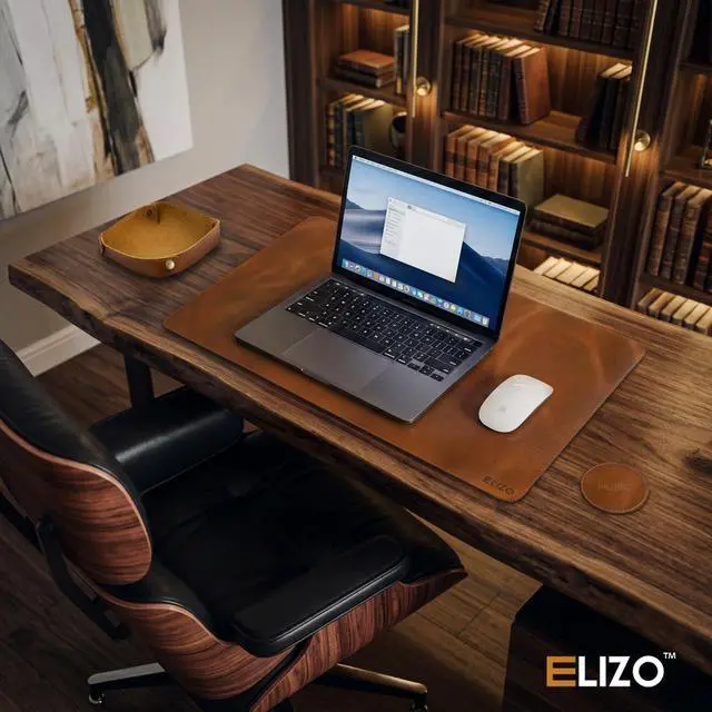 Alt view image 6 of 7 - Real Leather Desk Mat Set (24X14) Large Desk Cover Desk Blotter Protector Computer Gaming Mouse Pad Table Laptop Office Desktop Accessories Antique