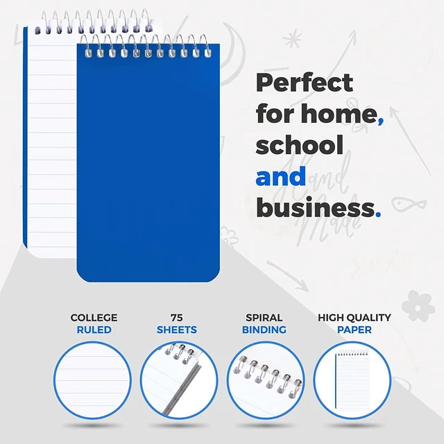 Alt view image 2 of 6 - Small Notebooks, Spiral Notepads 3x5 - (Bulk Pack of 50) Pocket Notebook, Memo Pads For Home, Office, College, School - Lined College Ruled Paper - 5 Colored Notebooks, 75 Sheets Per Notebook