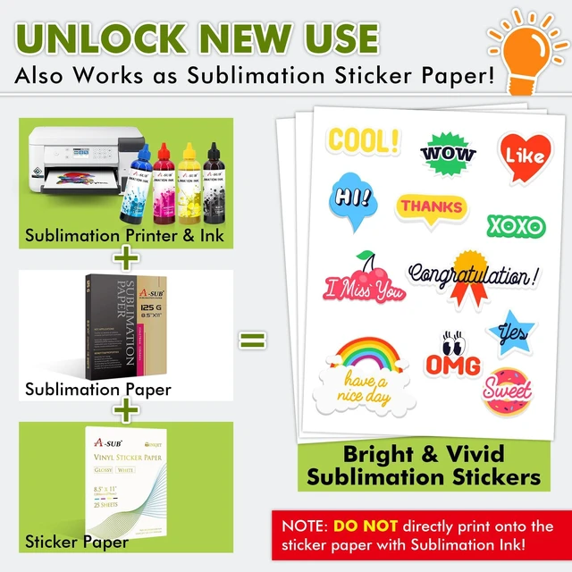 Alt view image 3 of 7 - Vinyl Sticker Paper for Inkjet Printer, Glossy Waterproof, 55 Sheets 8.5x11 Inch, Printable Vinyl for Custom Stickers