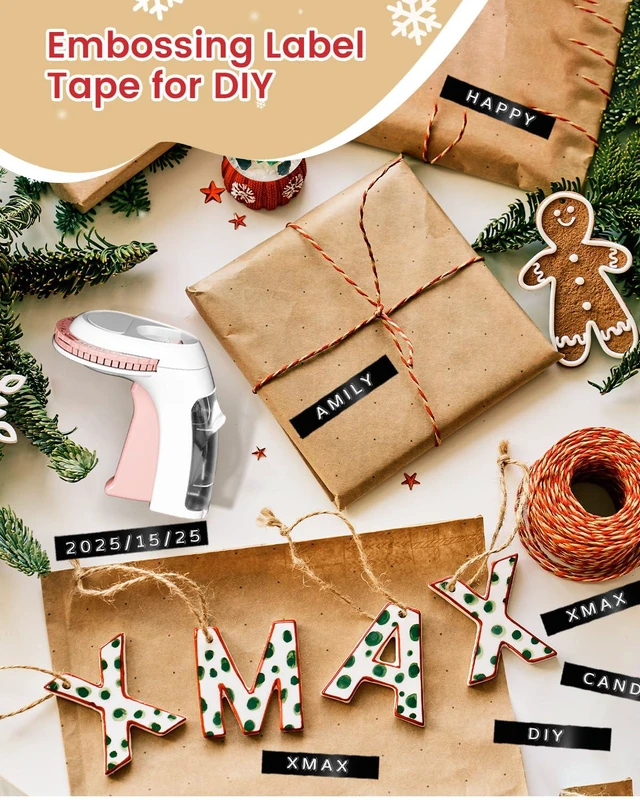 Alt view image 6 of 7 - Pink Embossing Label Maker, Retro Labeler Scrapbook Junk Journal Supplies Embossed Embosser Handheld Vintage Labeler with 3 Black Tapes 3/8Inch for DIY Home Office Kids School Use, Omega S