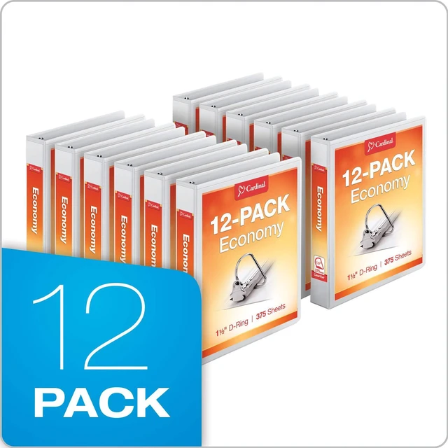 Alt view image 6 of 6 - Economy 3-Ring Binders, 1.5", Slant-D Rings, Holds 375 Sheets, ClearVue Presentation View, Non-Stick, White, Case of 12 (90751)