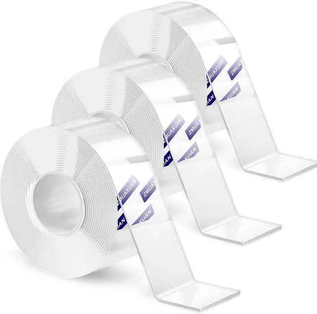 Main image of Clear Double Sided Adhesive Mounting Tape Heavy Duty Removable,Strong Picture Hanging Strips Wall Hangers,Sticky Tack Gel Putty Glue for Poster,Photo,Mirror,Carpet(9.85 Ft-3 Pack)