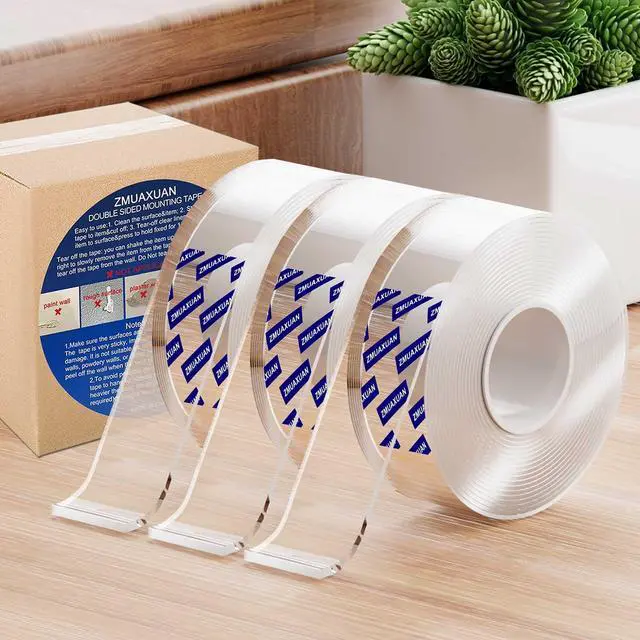 Alt view image 3 of 7 - Clear Double Sided Adhesive Mounting Tape Heavy Duty Removable,Strong Picture Hanging Strips Wall Hangers,Sticky Tack Gel Putty Glue for Poster,Photo,Mirror,Carpet(9.85 Ft-3 Pack)