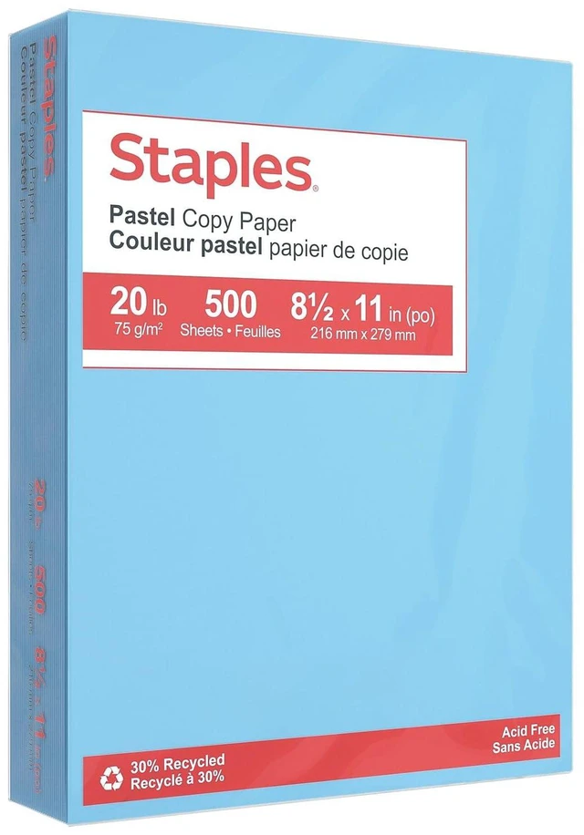 Main image of 30% Recycled Copy Paper, 8.5x11 Inch, 20 lb., Blue, 500 Sheets Colored multipurpose paper for office, school & home printing and projects