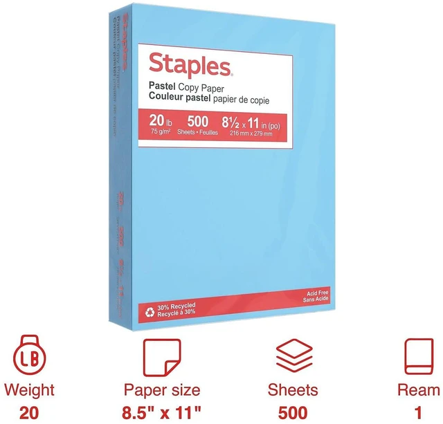 Alt view image 2 of 6 - 30% Recycled Copy Paper, 8.5x11 Inch, 20 lb., Blue, 500 Sheets Colored multipurpose paper for office, school & home printing and projects