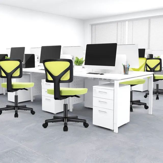 Alt view image 2 of 7 - Armless Desk Chairs, Small Home Office Mesh Chairs Ergonomic Adjustable Mid Back, Swivel Rolling Task, Computer Work Vanity Small Spaces, Bright Green